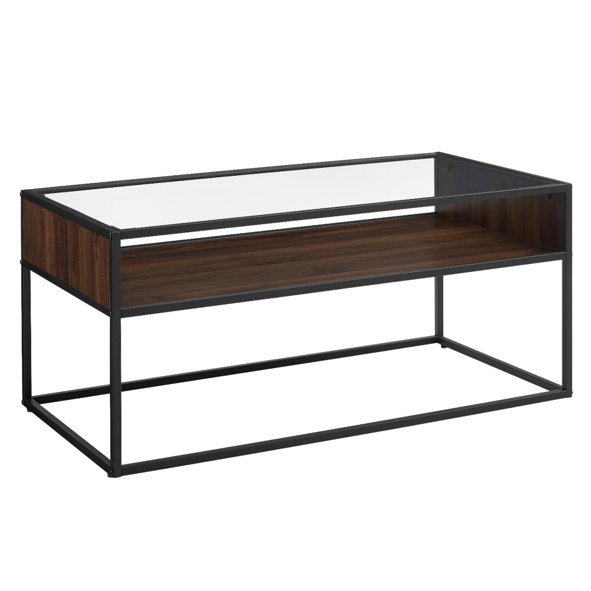 Glass Coffee Table with Brown Wooden Shelf - Foster – image 3