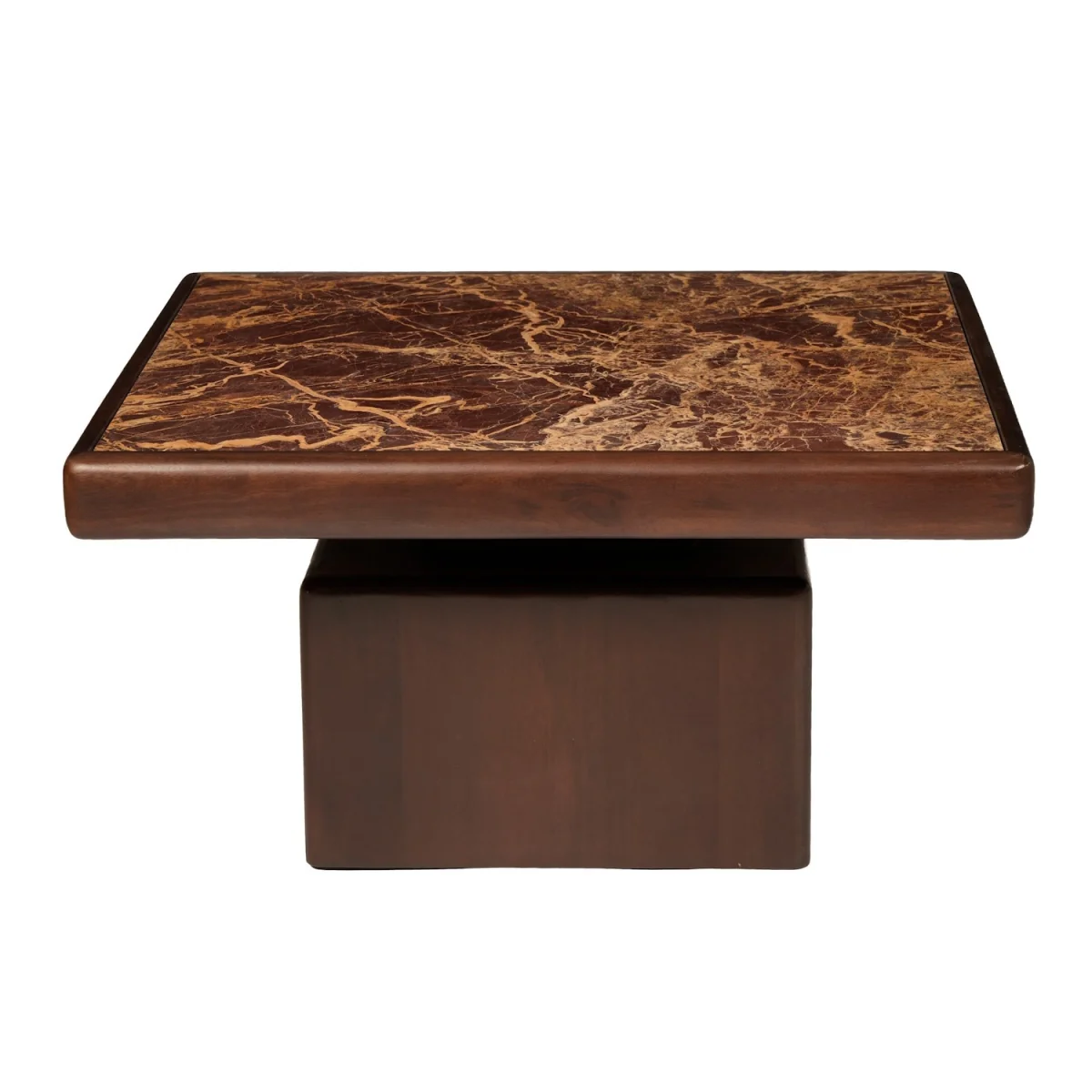 Large Mango Wood and Red Marble Square Coffee Table - Rana – image 4