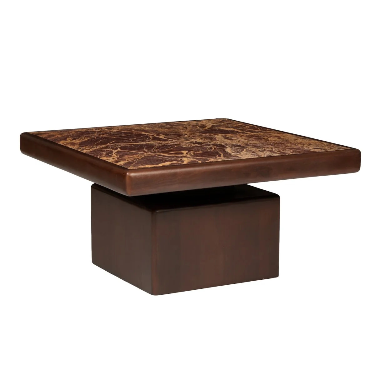 Large Mango Wood and Red Marble Square Coffee Table - Rana – image 6