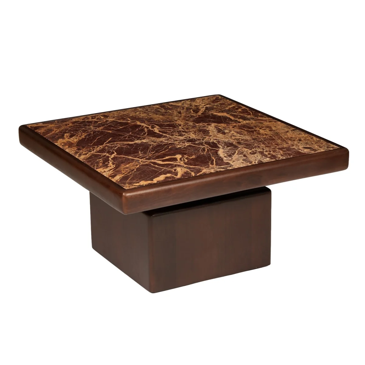 Large Mango Wood and Red Marble Square Coffee Table - Rana – image 7