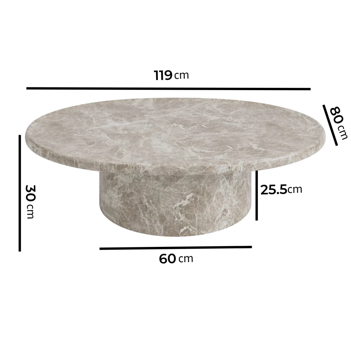 Large Beige Marble Effect Oval Coffee Table - Arrezzo – image 2