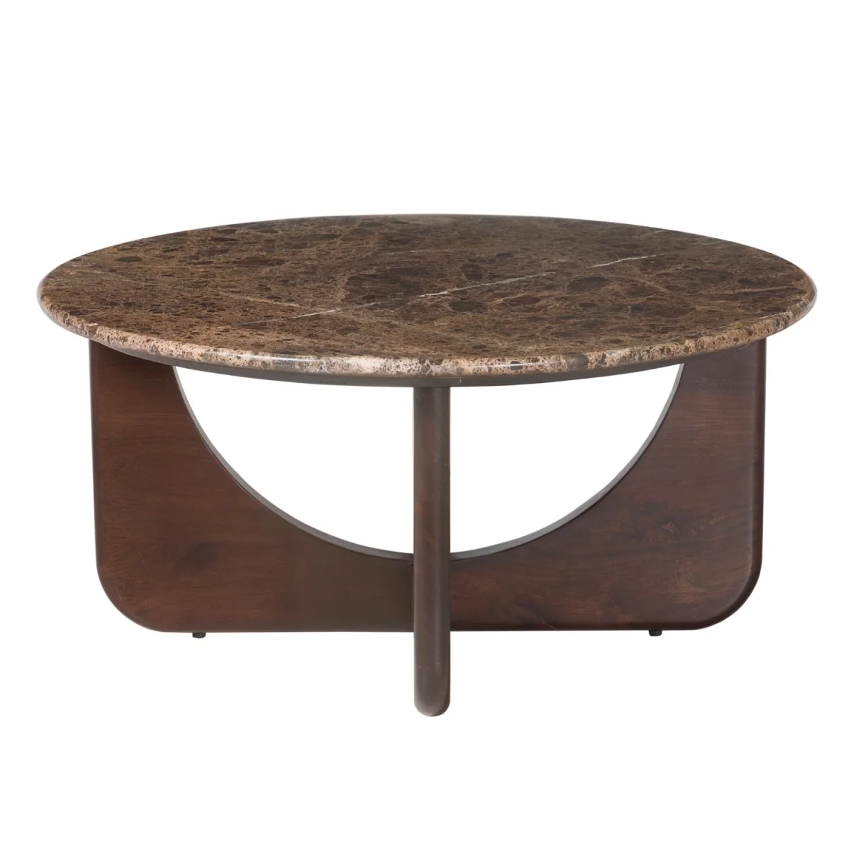 Large Round Brown Marble and Walnut Coffee Table - Ivan – image 2