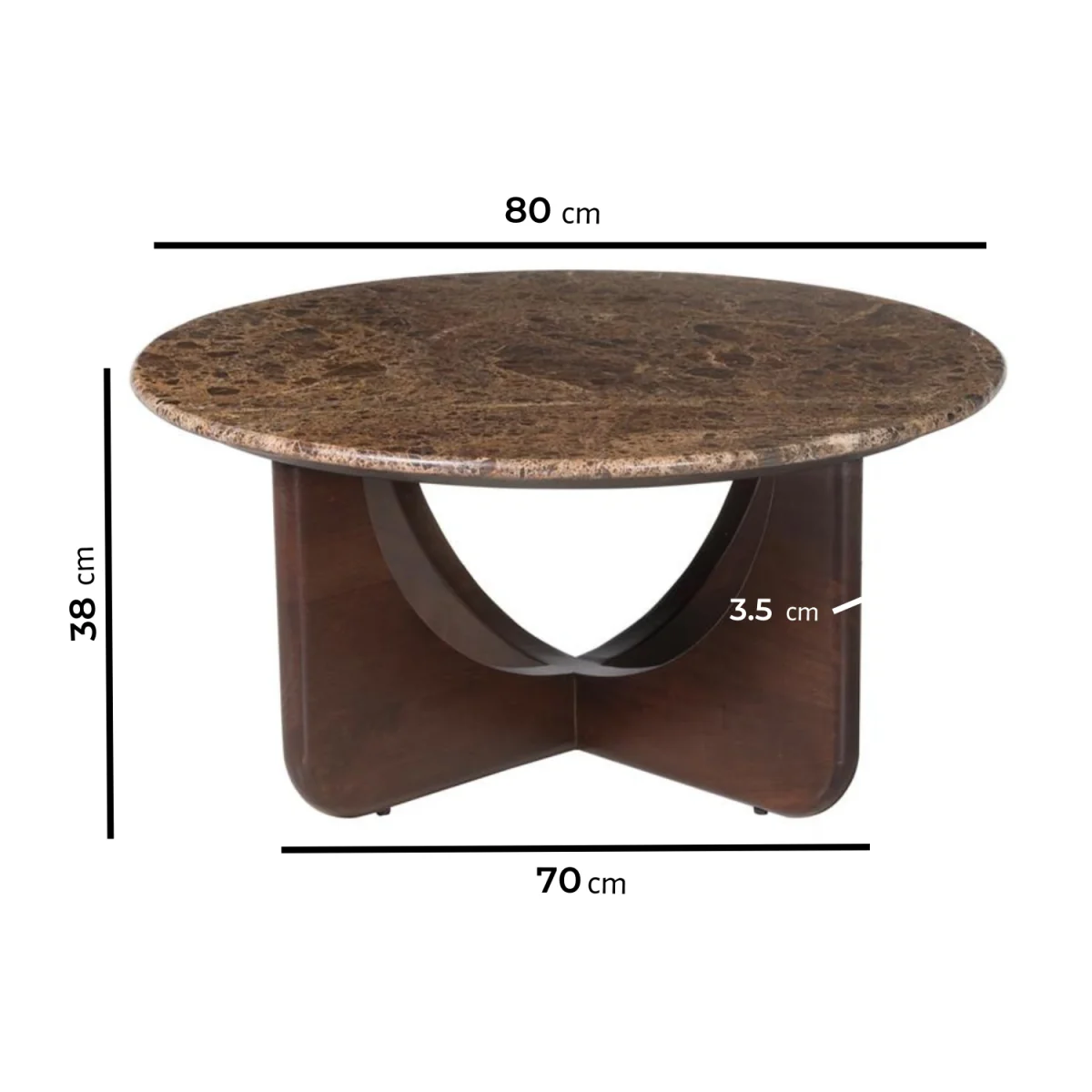 Large Round Brown Marble and Walnut Coffee Table - Ivan – image 3
