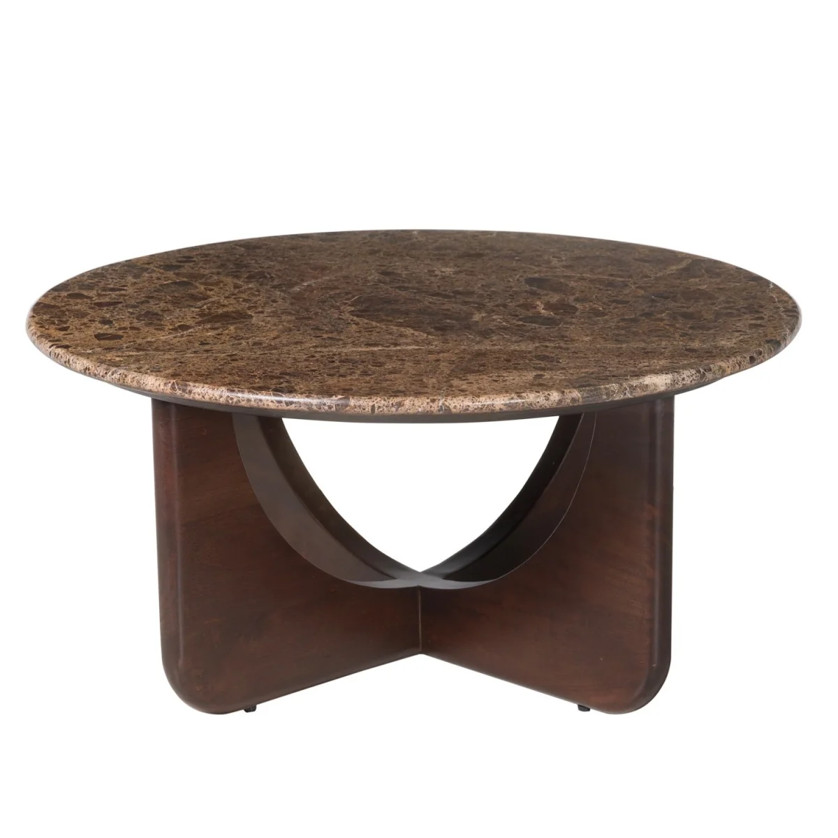 Large Round Brown Marble and Walnut Coffee Table - Ivan – image 4