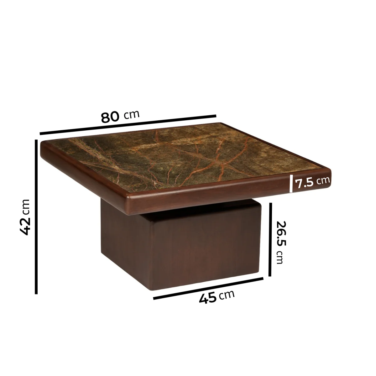 Large Mango Wood and Green Marble Square Coffee Table - Rana – image 3