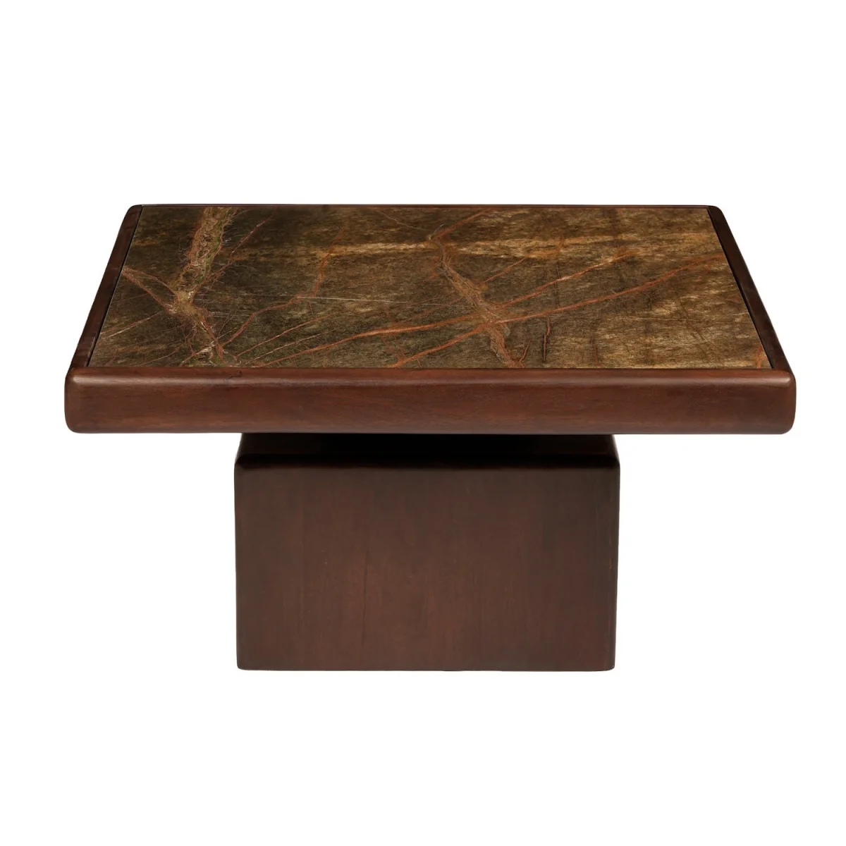 Large Mango Wood and Green Marble Square Coffee Table - Rana – image 4