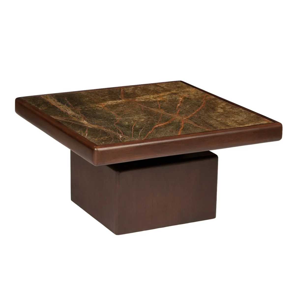 Large Mango Wood and Green Marble Square Coffee Table - Rana – image 6