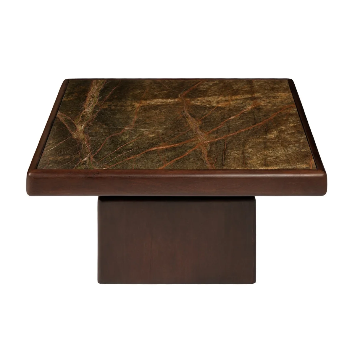 Large Mango Wood and Green Marble Square Coffee Table - Rana – image 7