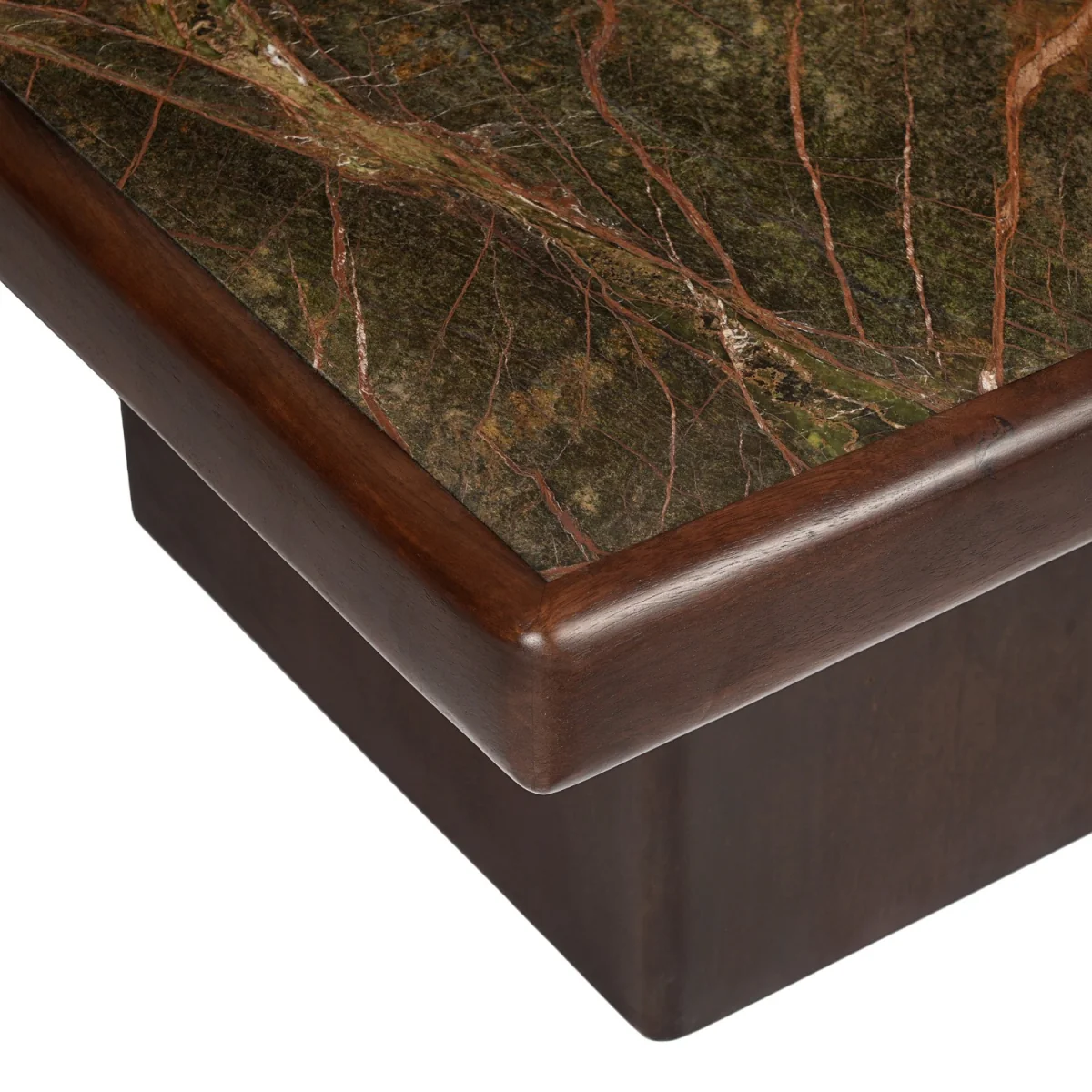 Large Mango Wood and Green Marble Square Coffee Table - Rana – image 10