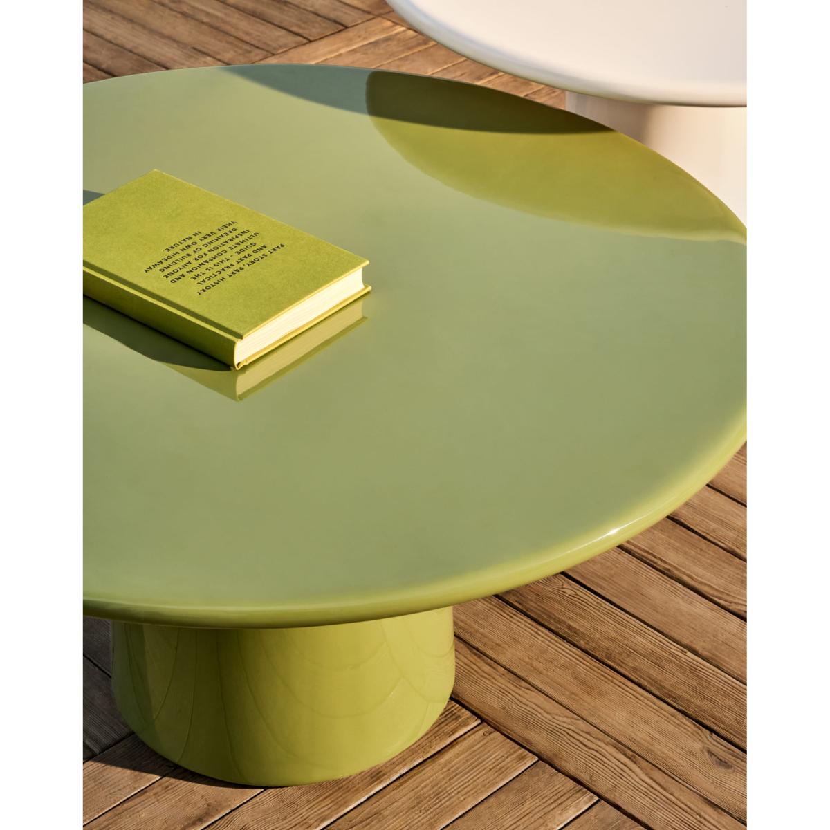Albanella coffee table in cement with glossy green finish Ø85cm – image 2
