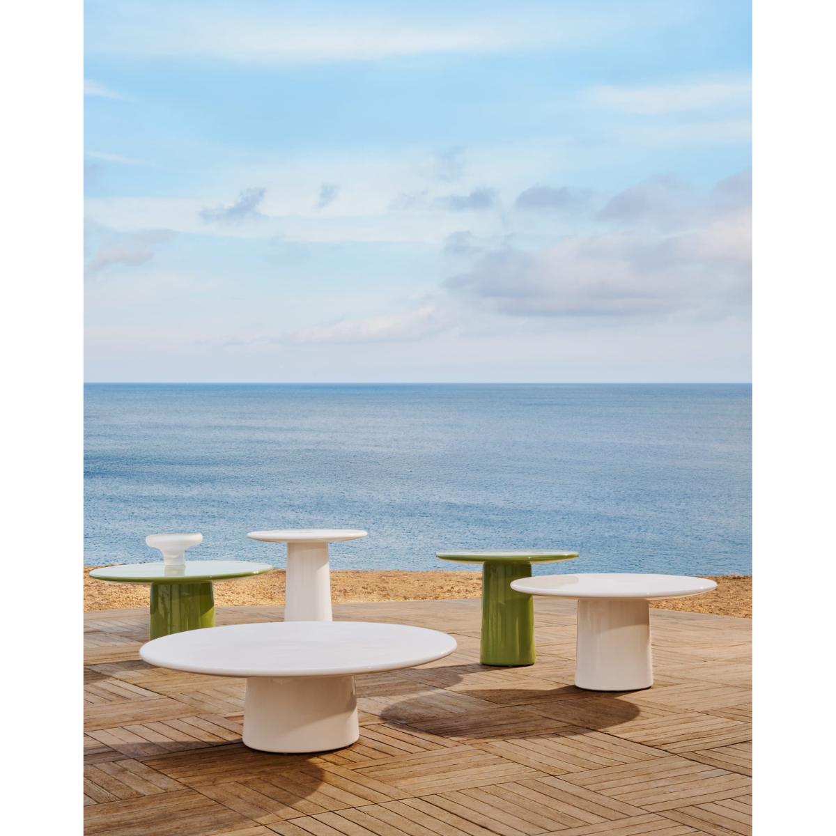 Albanella coffee table in cement with glossy green finish Ø85cm – image 3
