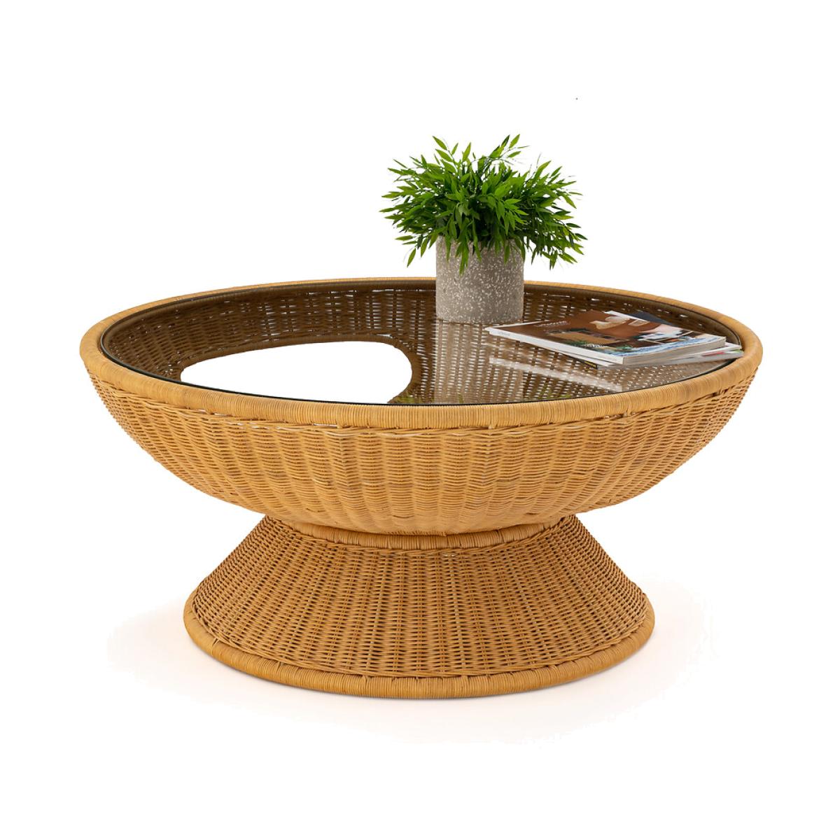 Provence Rattan & Glass Round Coffee Table – image 1