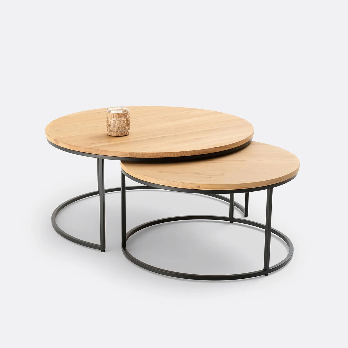 Set of 2 Hiba Large Nesting Coffee Tables with Oak Table Tops – image 3