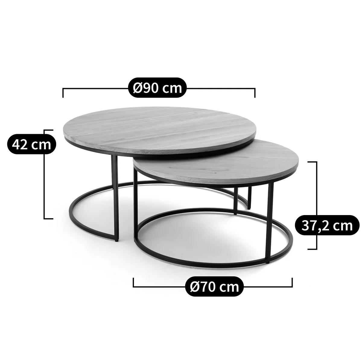 Set of 2 Hiba Large Nesting Coffee Tables with Oak Table Tops – image 7