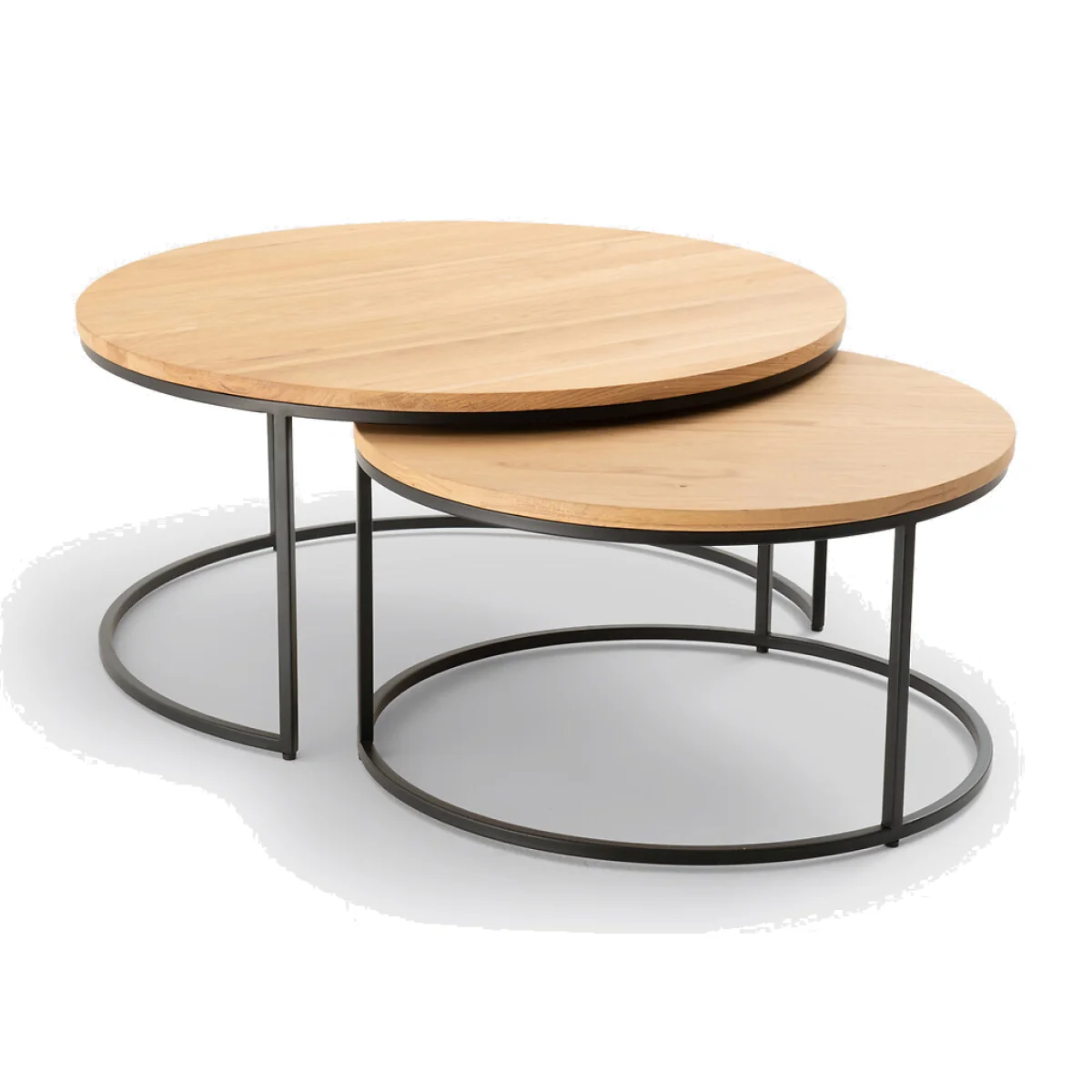 Set of 2 Hiba Large Nesting Coffee Tables with Oak Table Tops – image 1