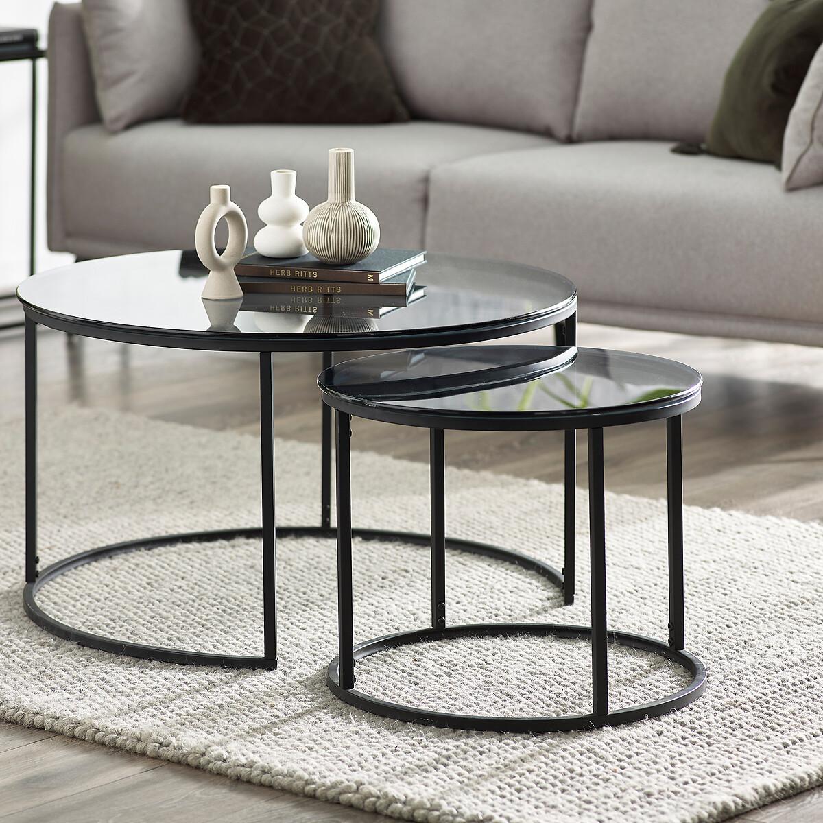 Dallas Smoked Glass Round Coffee Table Nest (Set of 2) – image 2