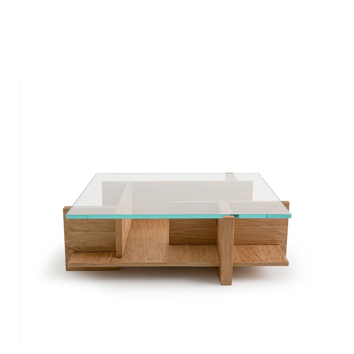 Laby Sandblasted Oak and Tempered Glass Coffee Table – image 2