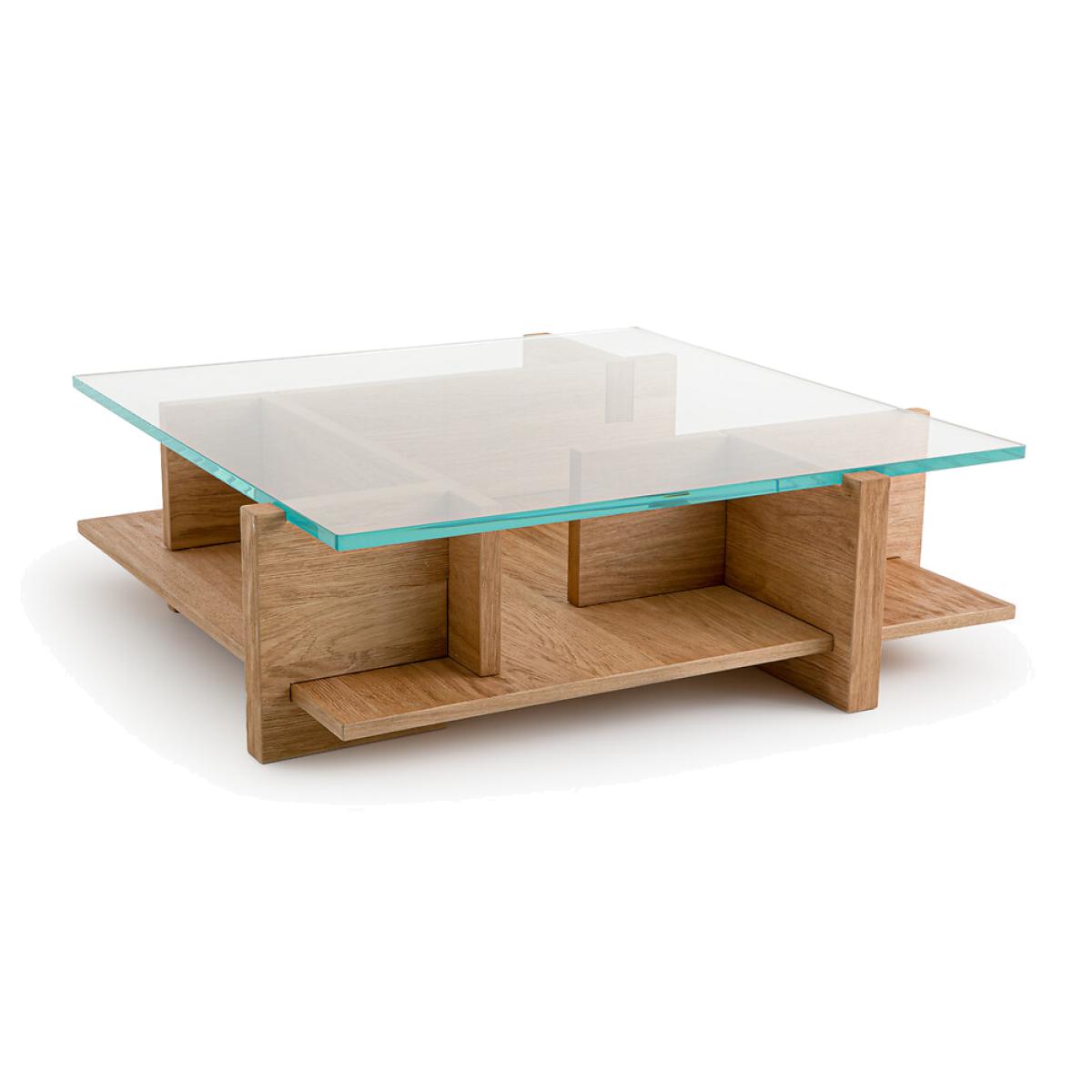 Laby Sandblasted Oak and Tempered Glass Coffee Table – image 1