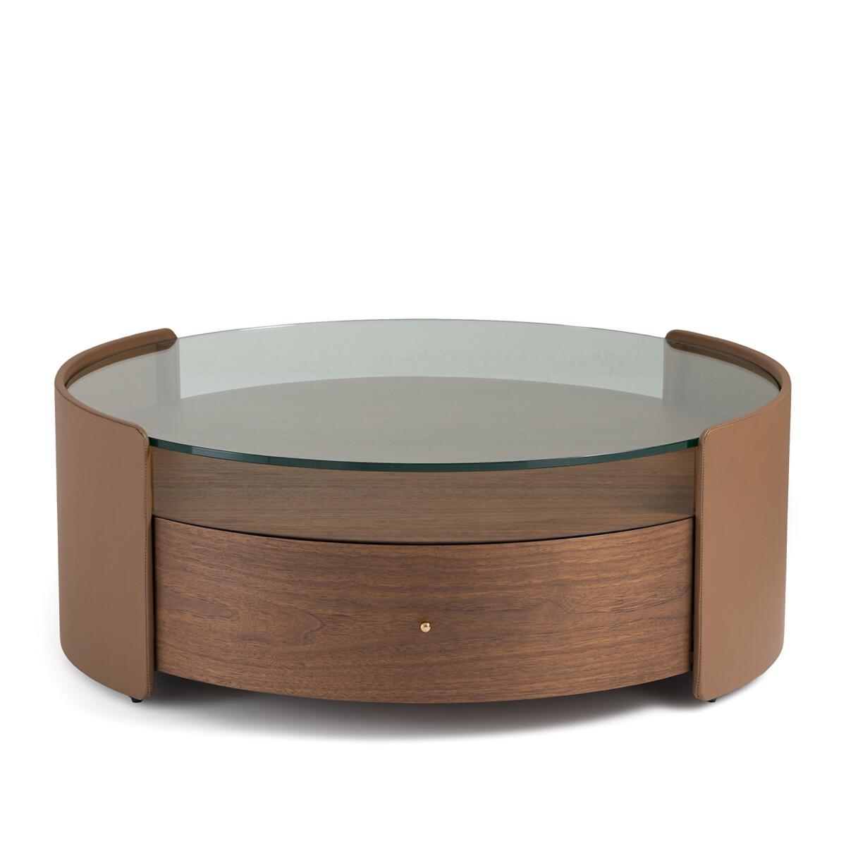 Firmo Round Walnut and Leather Coffee Table – image 2