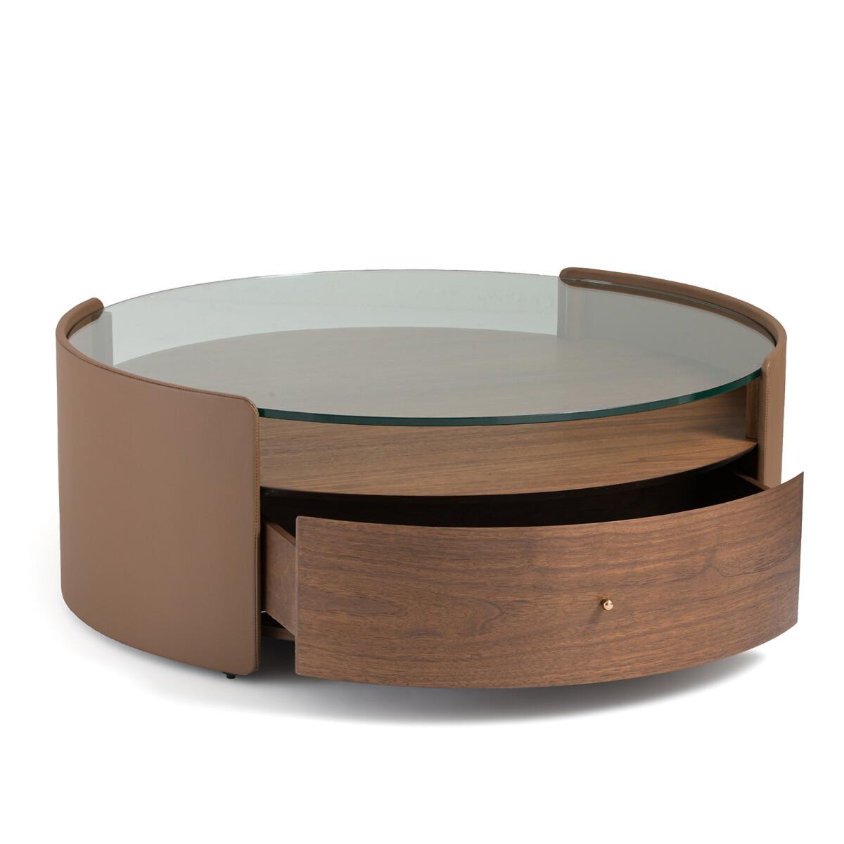 Firmo Round Walnut and Leather Coffee Table – image 3