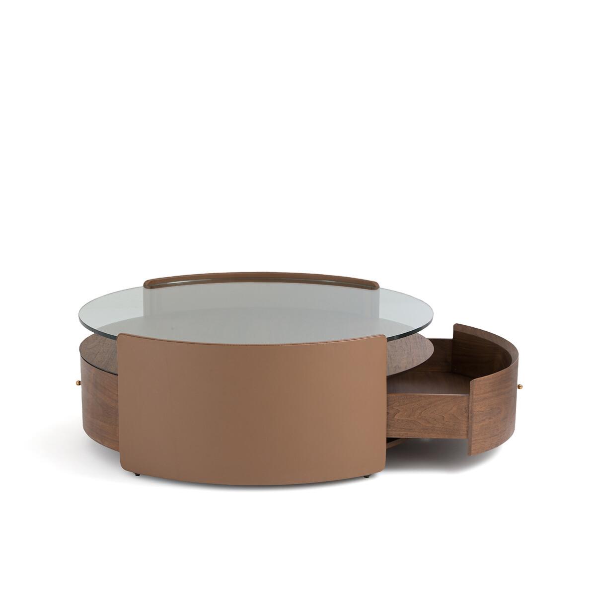 Firmo Round Walnut and Leather Coffee Table – image 4