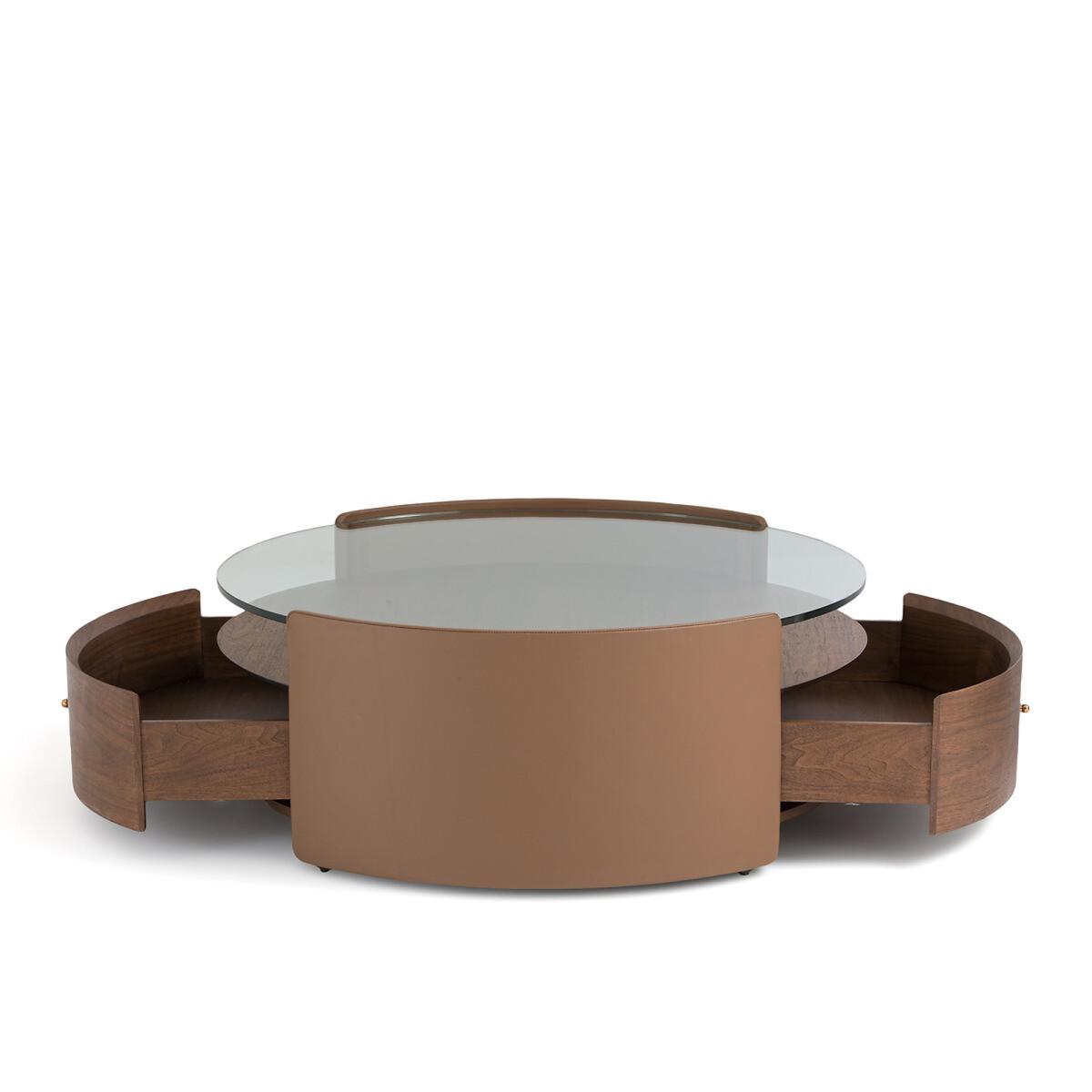 Firmo Round Walnut and Leather Coffee Table – image 5