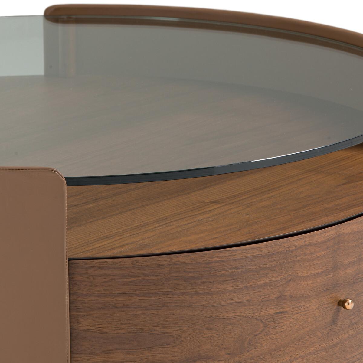 Firmo Round Walnut and Leather Coffee Table – image 6