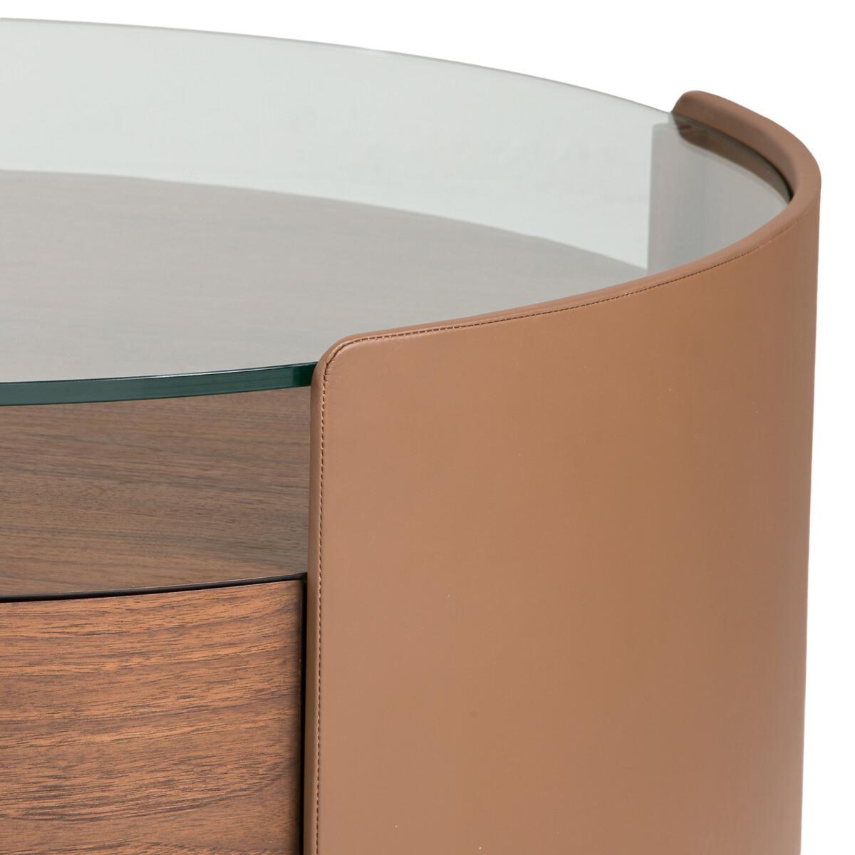 Firmo Round Walnut and Leather Coffee Table – image 7