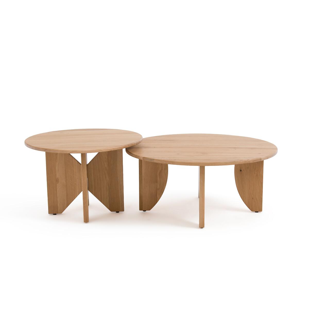 Set of 2 Minimal Round Oak Nesting Coffee Tables – image 2