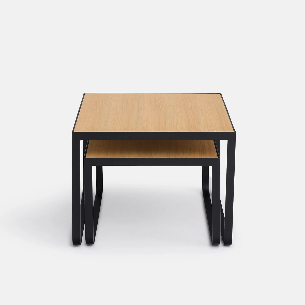 Set of 2 Bahi Oak Veneer and Steel Nesting Coffee Tables – image 2