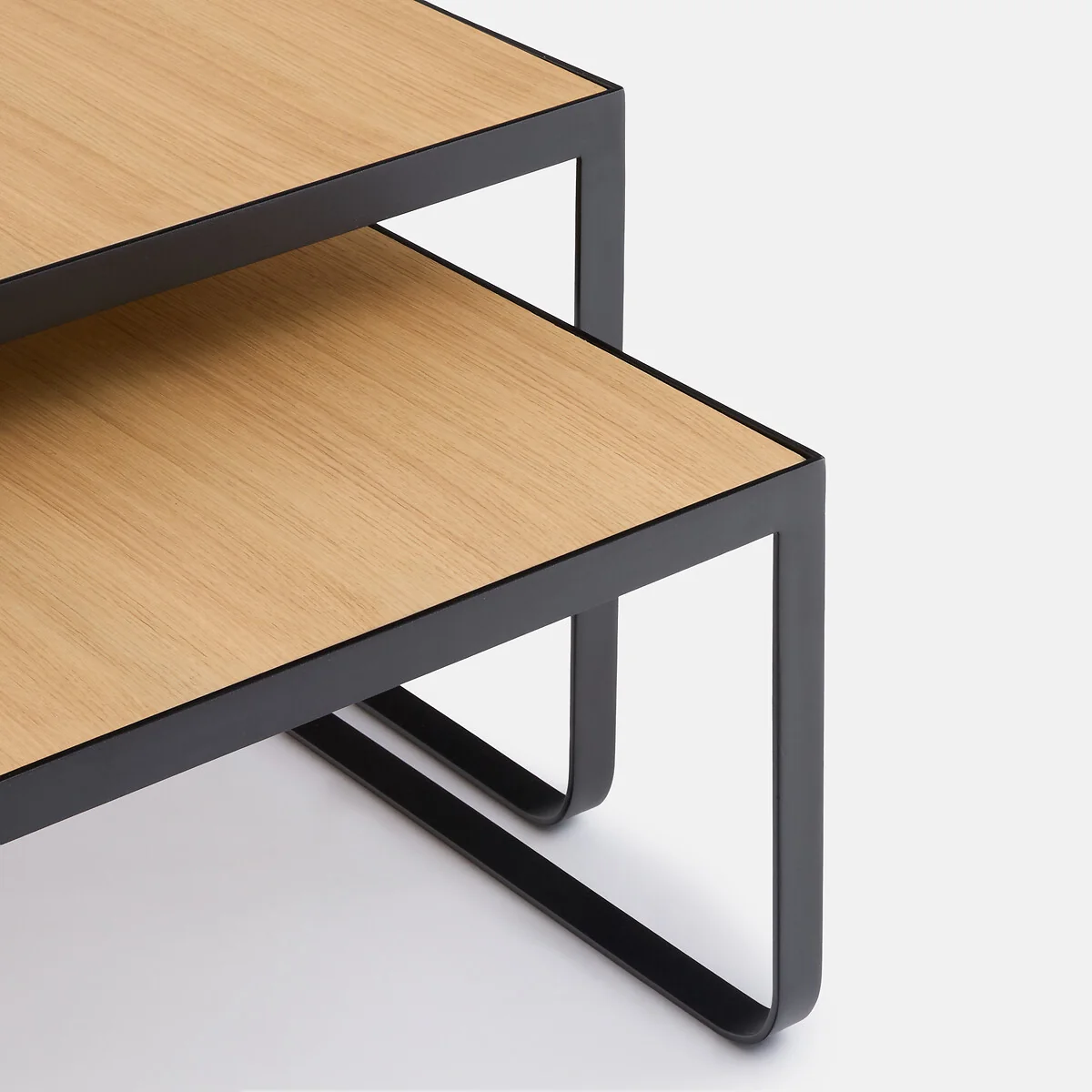 Set of 2 Bahi Oak Veneer and Steel Nesting Coffee Tables – image 3