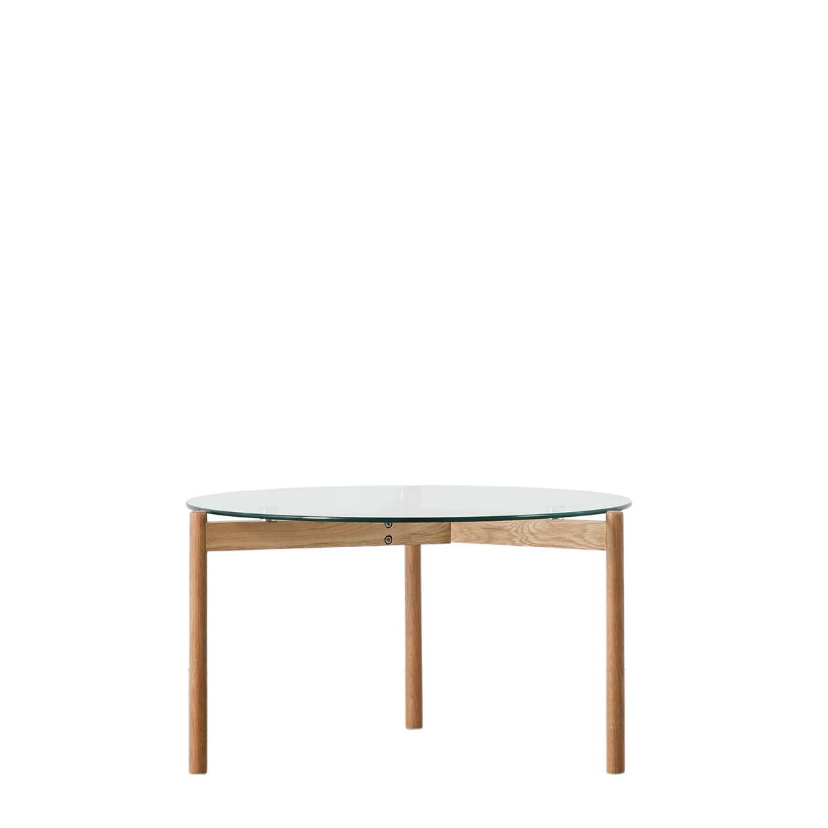 Mumbai Round Glass & Oak Coffee Table – image 3