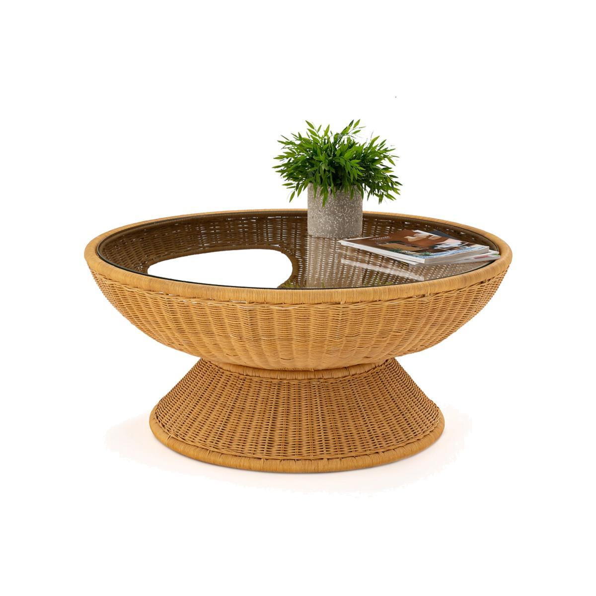 Provence Rattan & Glass Round Coffee Table – image 1