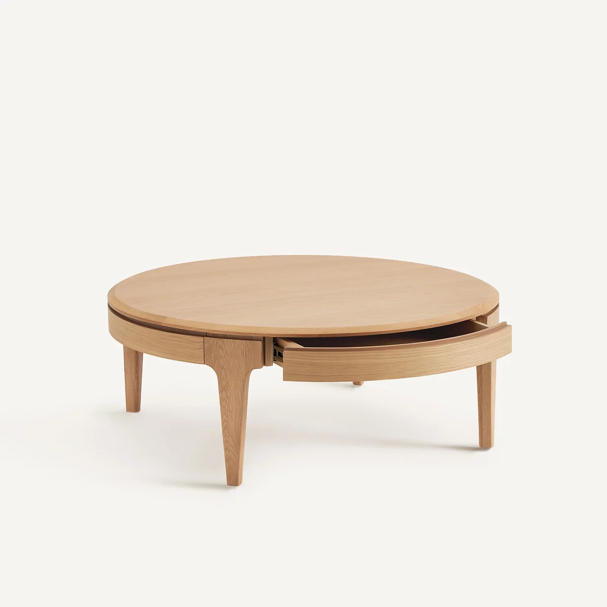 Sanara Solid/Veneer Oak Round Coffee Table with 2 Drawers – image 3