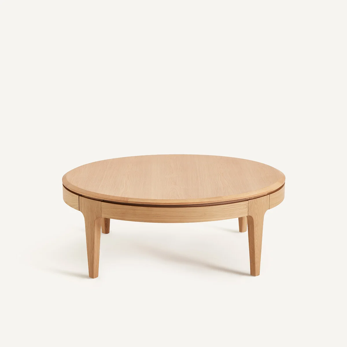 Sanara Solid/Veneer Oak Round Coffee Table with 2 Drawers – image 4