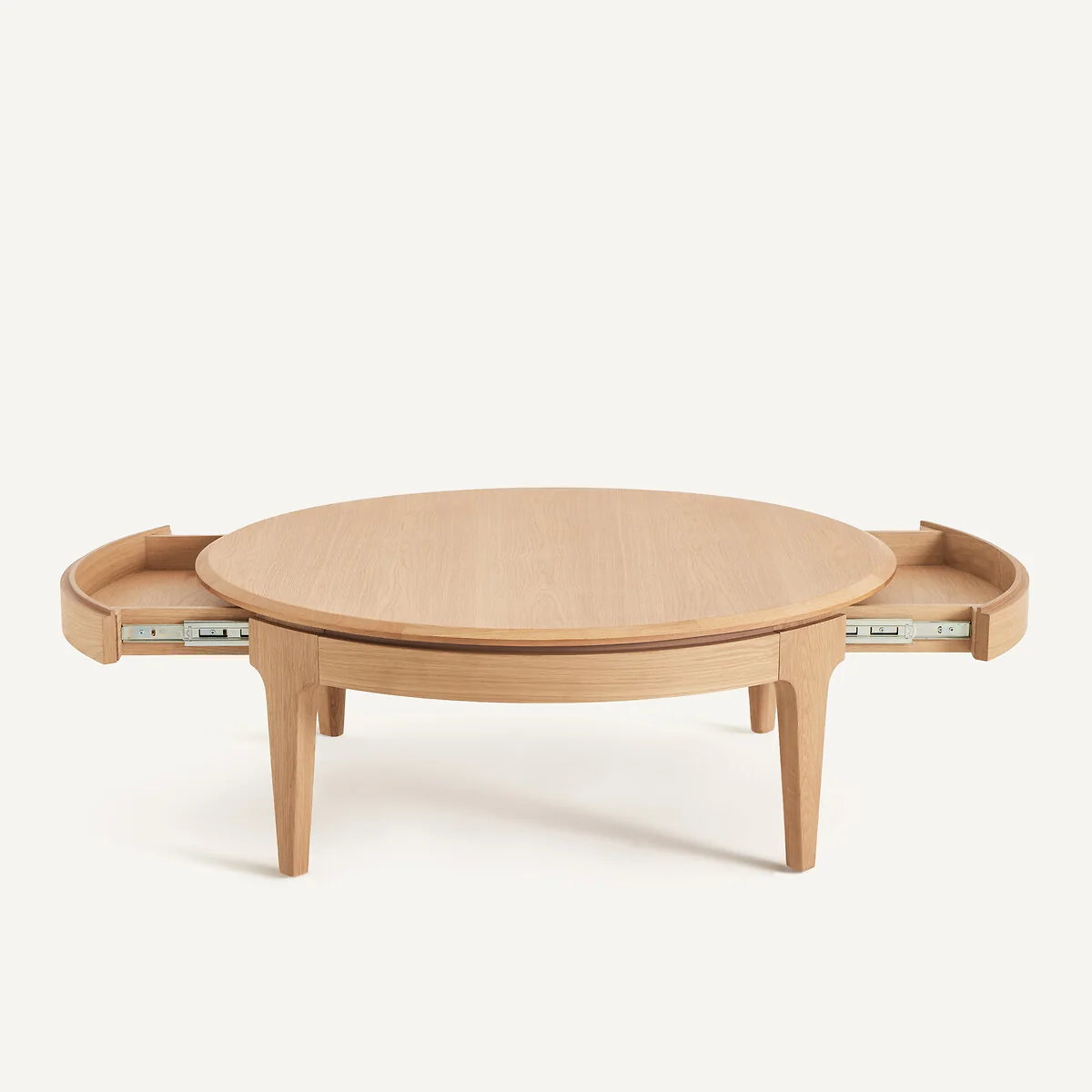 Sanara Solid/Veneer Oak Round Coffee Table with 2 Drawers – image 5