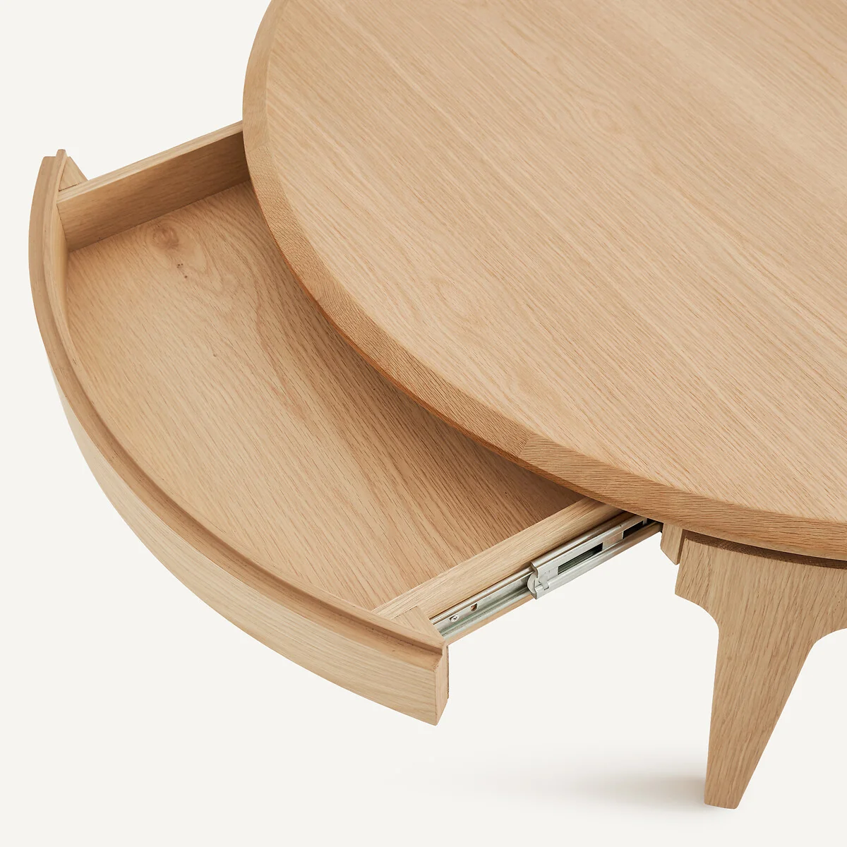 Sanara Solid/Veneer Oak Round Coffee Table with 2 Drawers – image 6