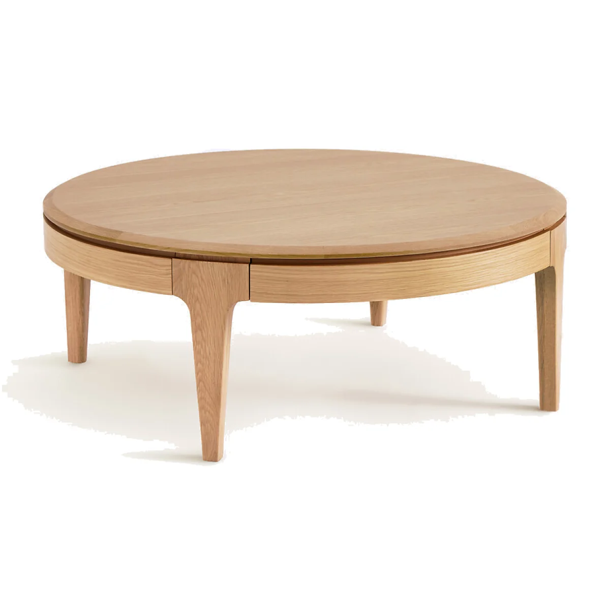 Sanara Solid/Veneer Oak Round Coffee Table with 2 Drawers – image 1