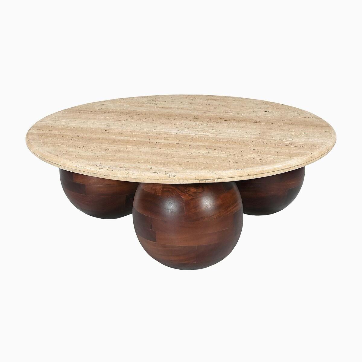 Cally Round Travertine Coffee Table with bun Feet – image 2