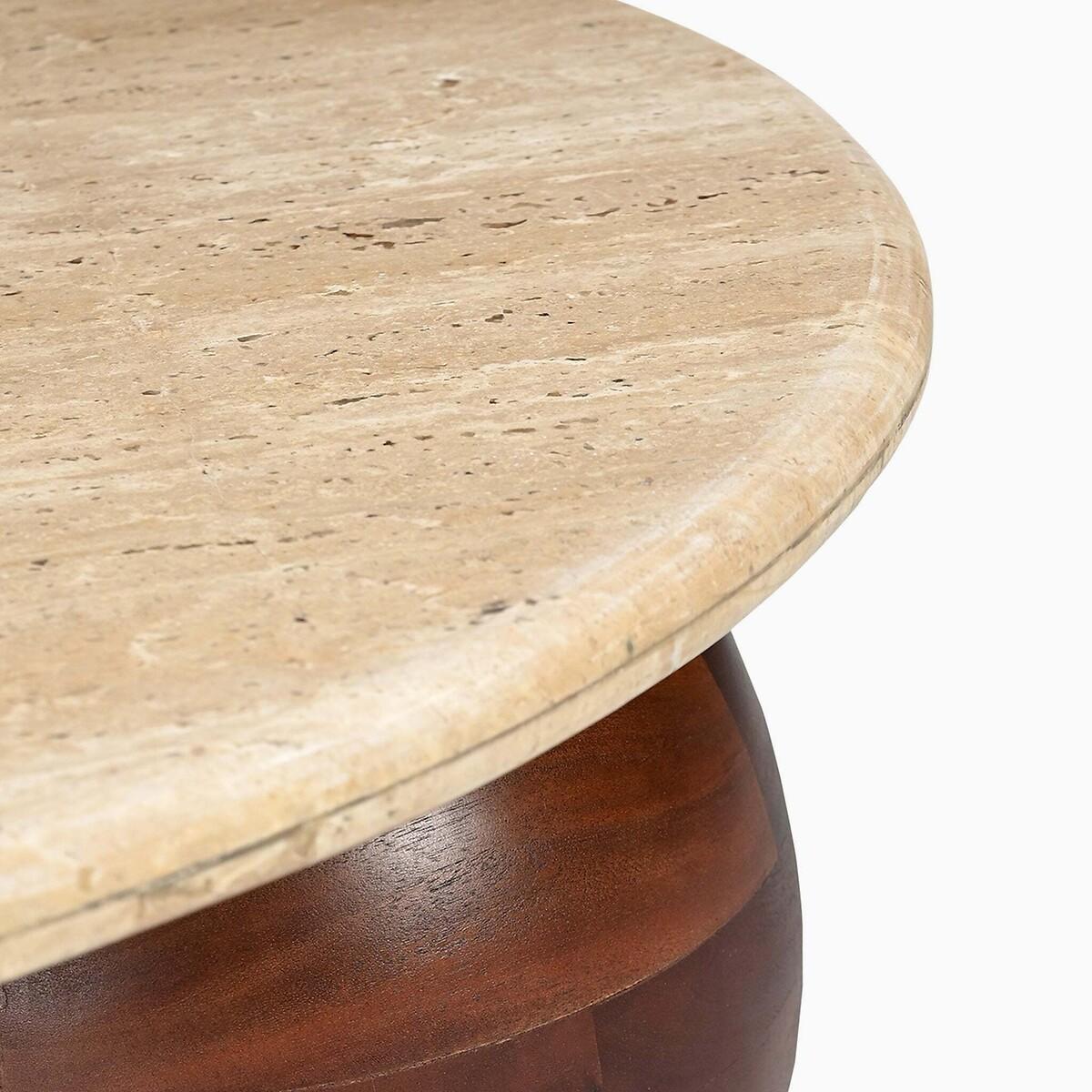 Cally Round Travertine Coffee Table with bun Feet – image 3