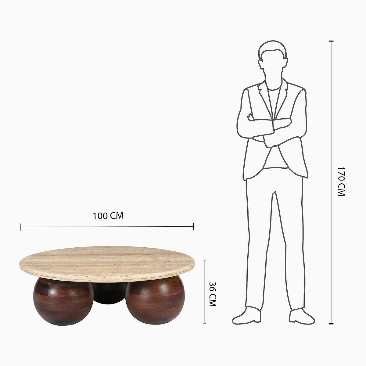 Cally Round Travertine Coffee Table with bun Feet – image 6