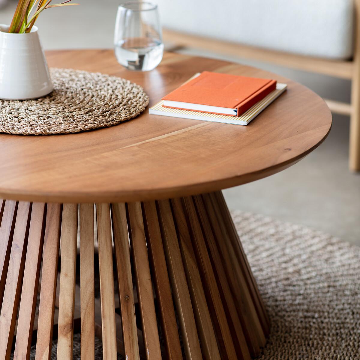Chapra Acacia Wood Slatted Round Coffee Table – image 3