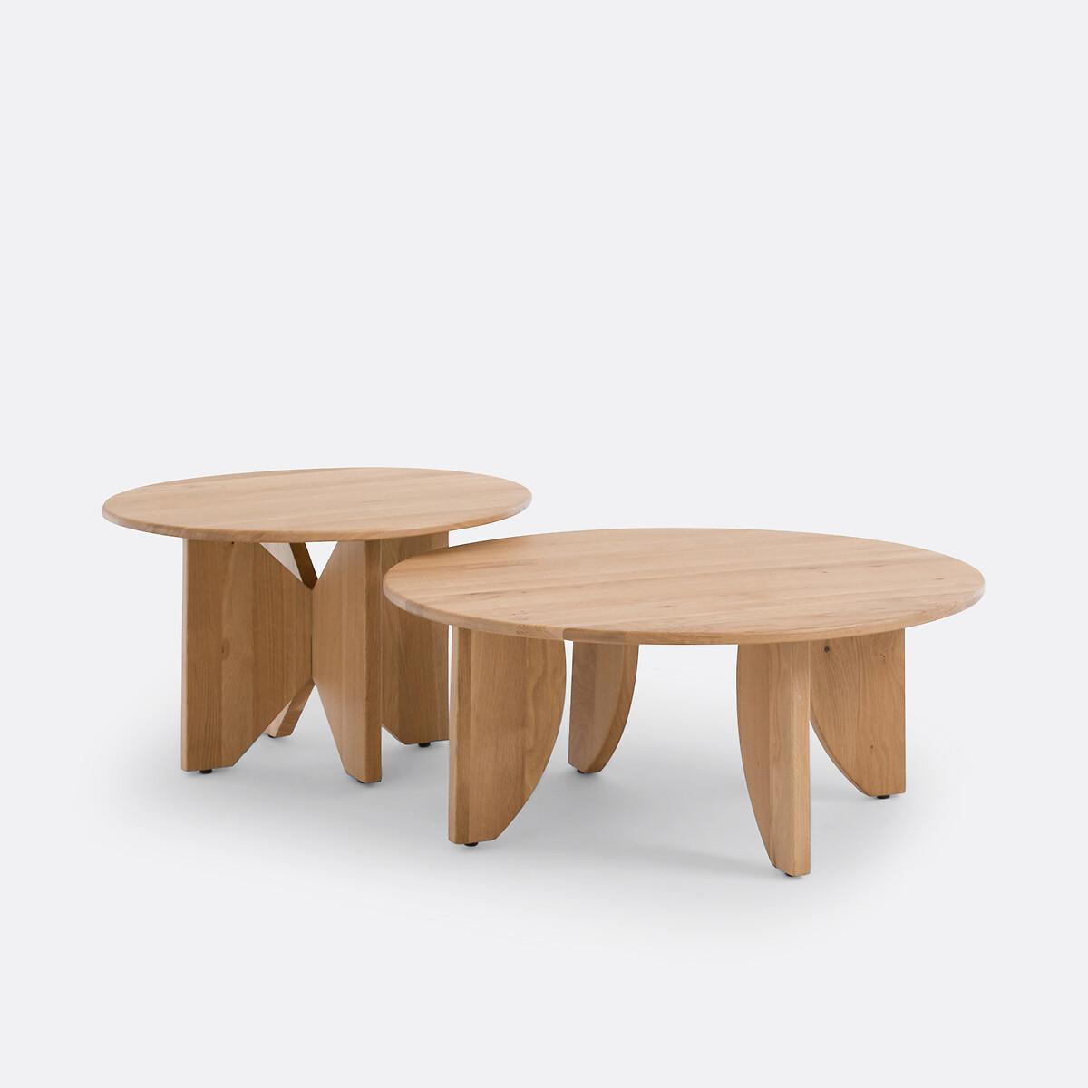 Set of 2 Minimal Round Oak Nesting Coffee Tables – image 2