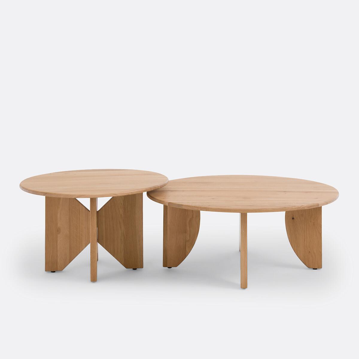 Set of 2 Minimal Round Oak Nesting Coffee Tables – image 3