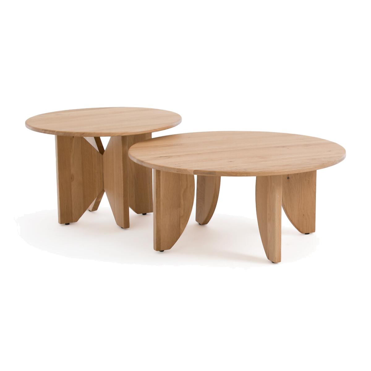 Set of 2 Minimal Round Oak Nesting Coffee Tables – image 1