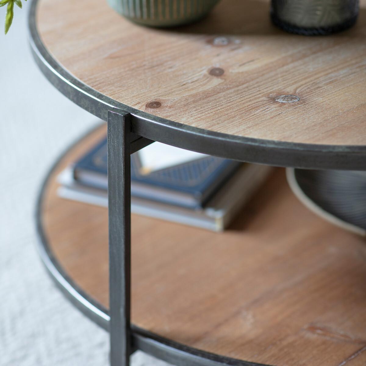 Morbi Oak Industrial Round Two Tier Coffee Table with Handle – image 2
