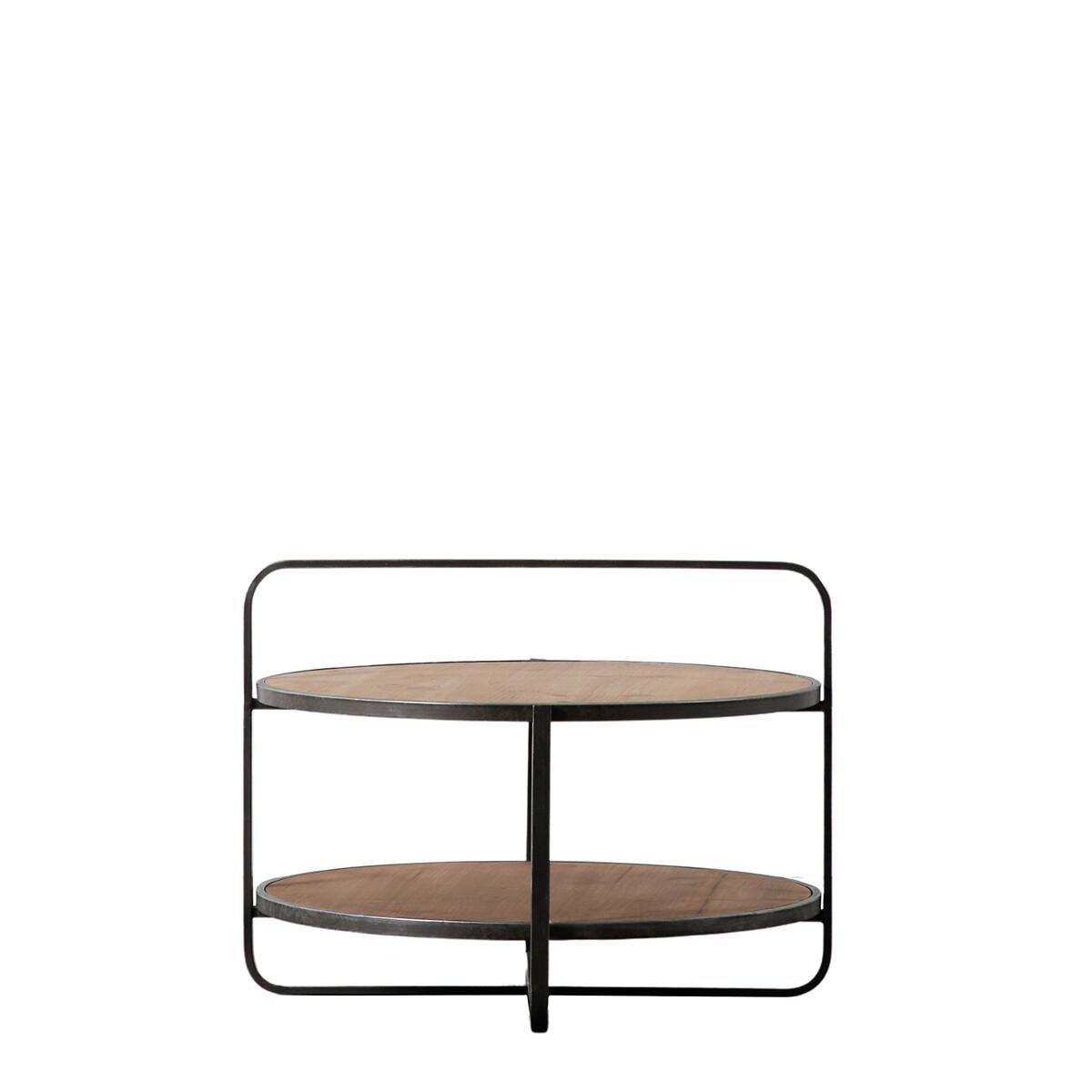 Morbi Oak Industrial Round Two Tier Coffee Table with Handle – image 3