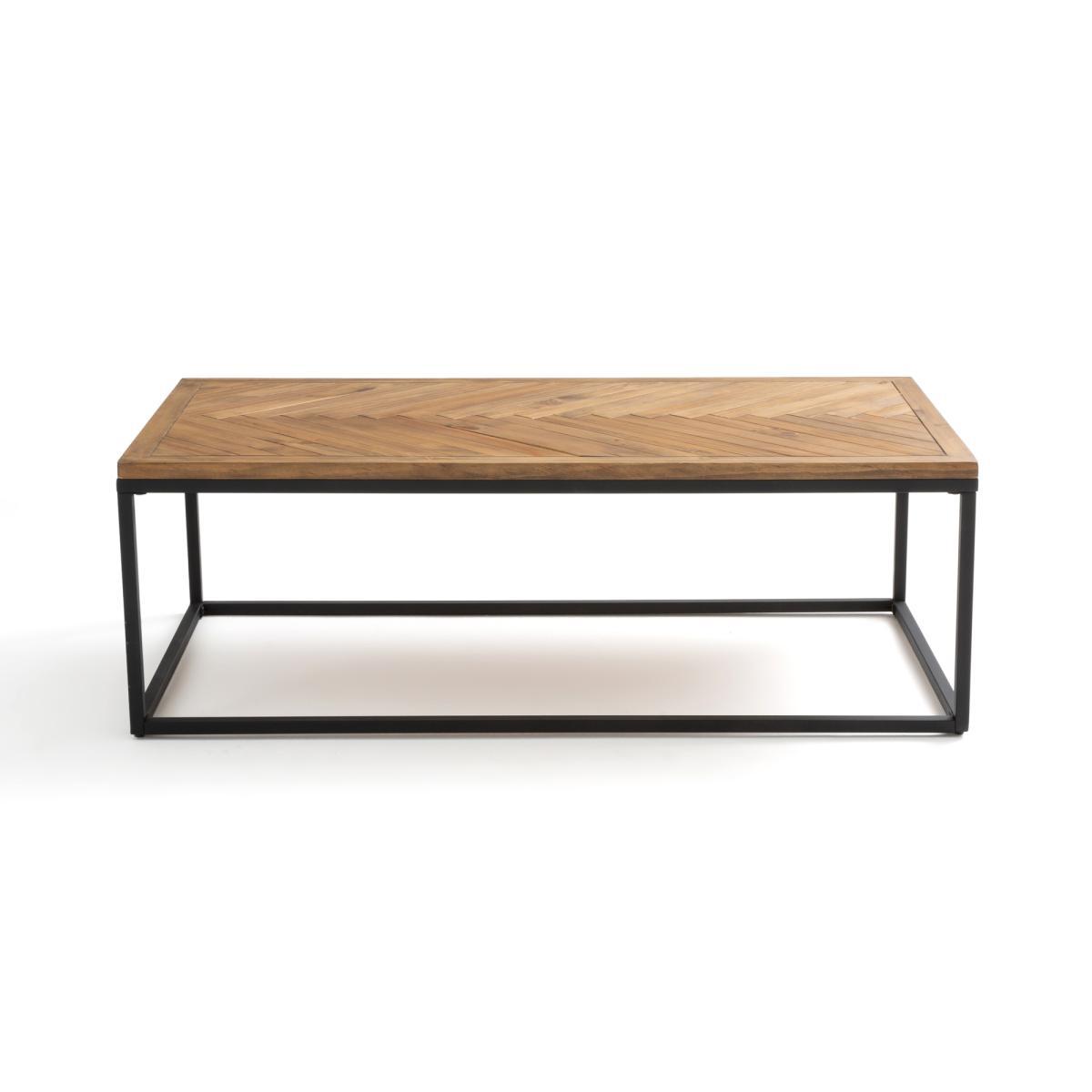 Nottingham Coffee Table in Metal & Pine Herringbone Parquet – image 2