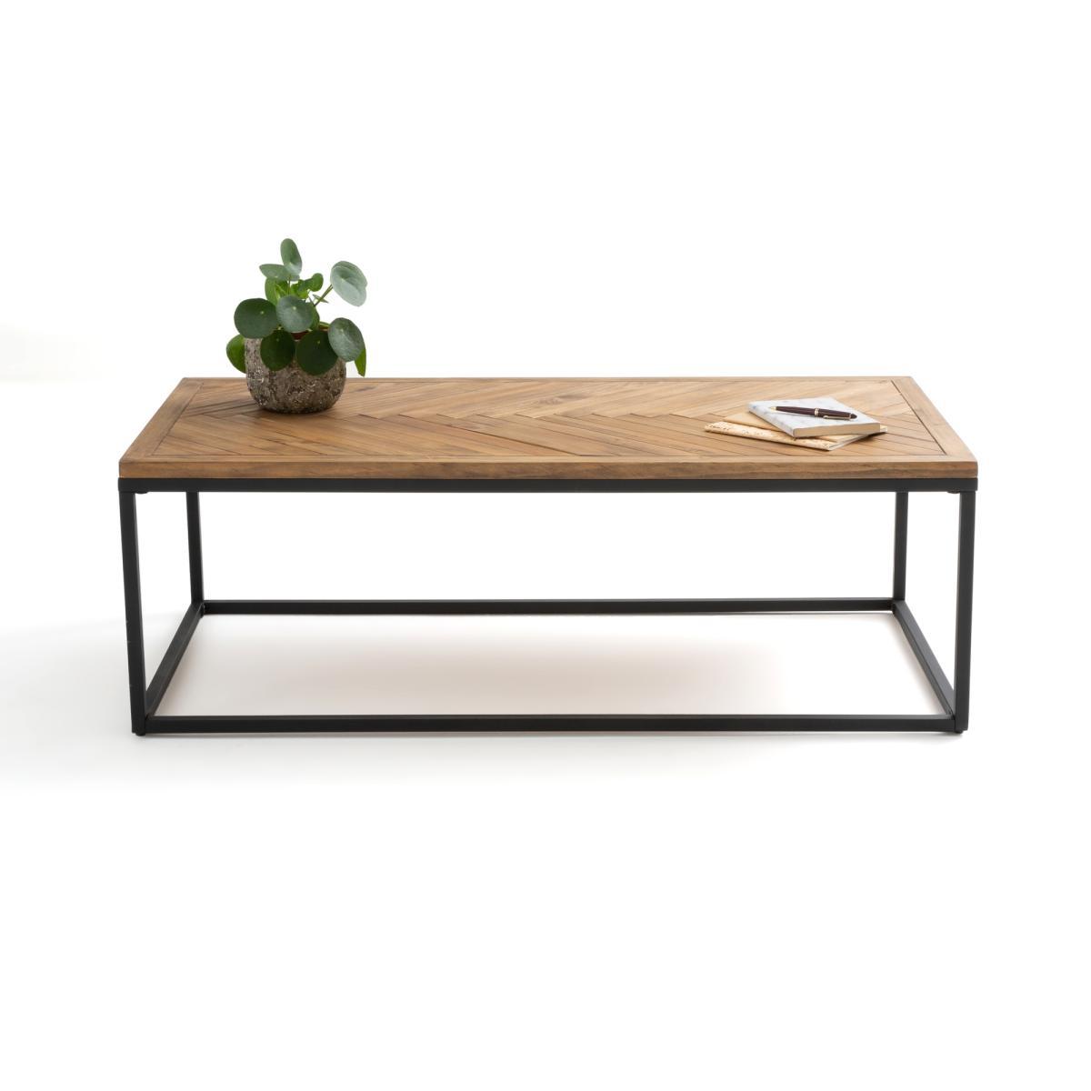 Nottingham Coffee Table in Metal & Pine Herringbone Parquet – image 3
