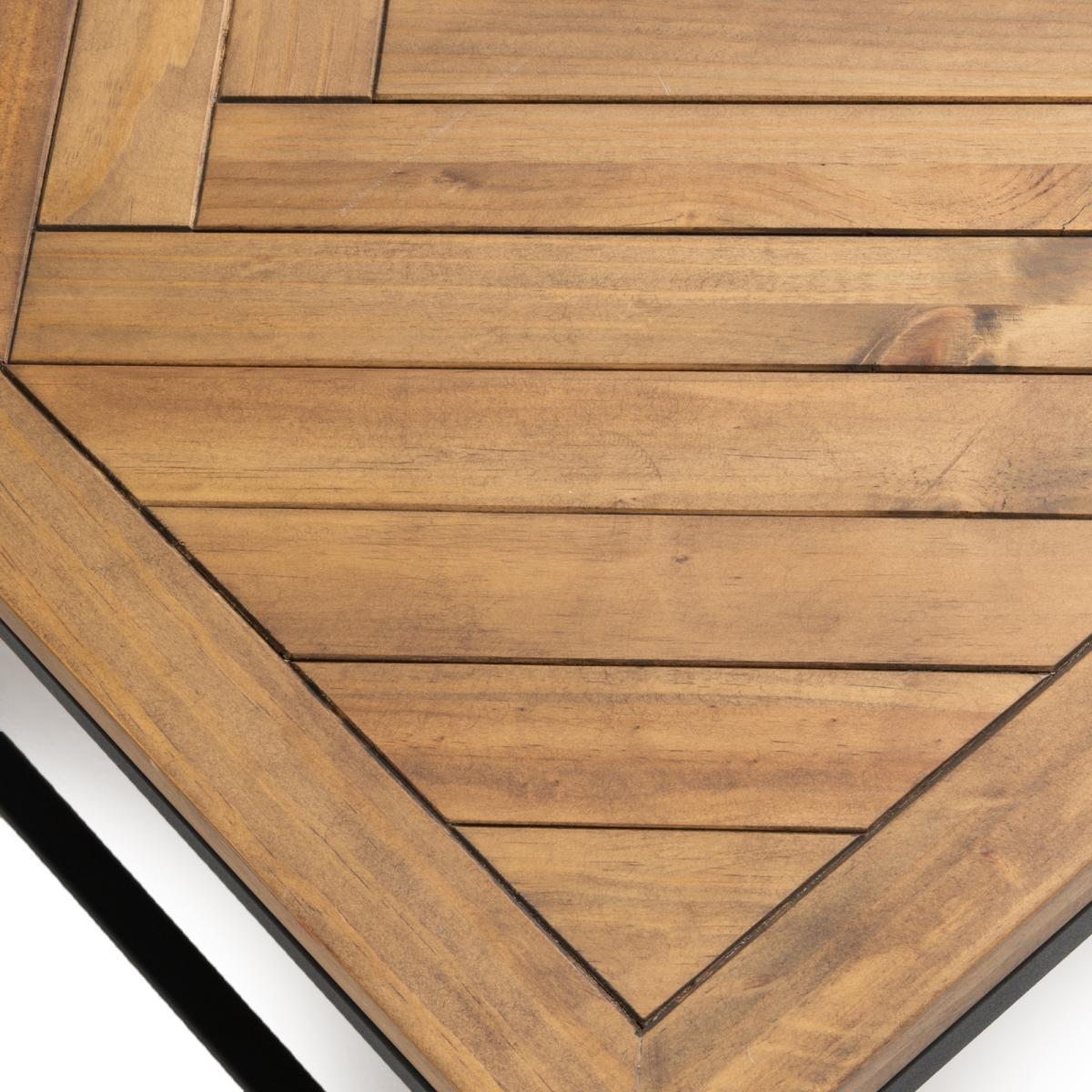 Nottingham Coffee Table in Metal & Pine Herringbone Parquet – image 4